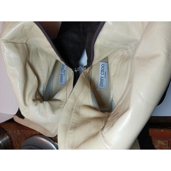 JIMMY CHOO Roughout Suede Knee High Brown Leather Riding Boots Size 6 US 36.5 EU - Picture 14 of 16